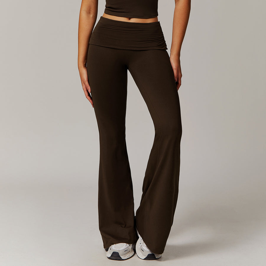 Wool Pleated Yoga Fold High Waist Running Sports Skinny Versatile Bell-bottom Pants Women