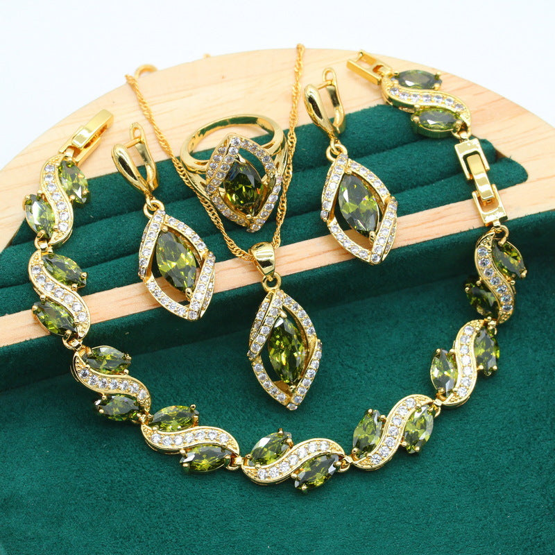 Anti-allergy AAA Zircon Bracelet Necklace Earring Ring Gold