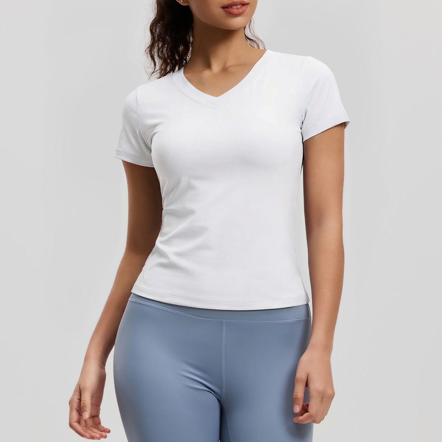 Peach Basic V-neck Short Sleeve Sports Top
