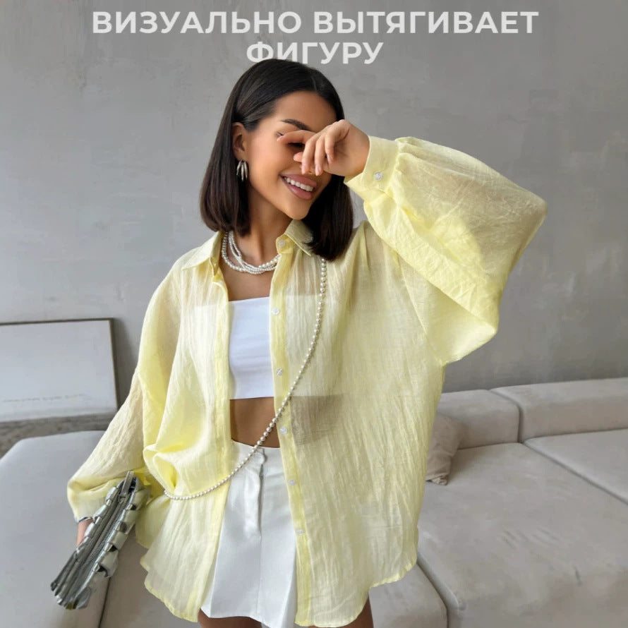 Womens Pure Cotton Loose-fitting Long-sleeve Shirt
