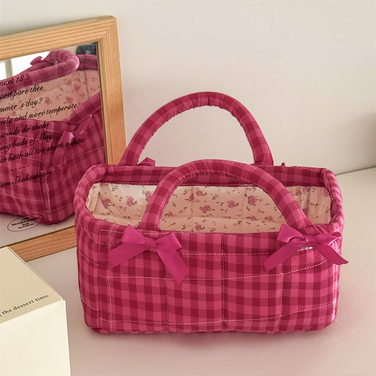 Retro gewatteerd sweet bow embellished handzaam opbergmand