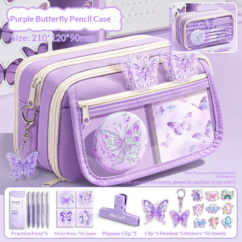 Ruime inhoud purple butterfly etui set