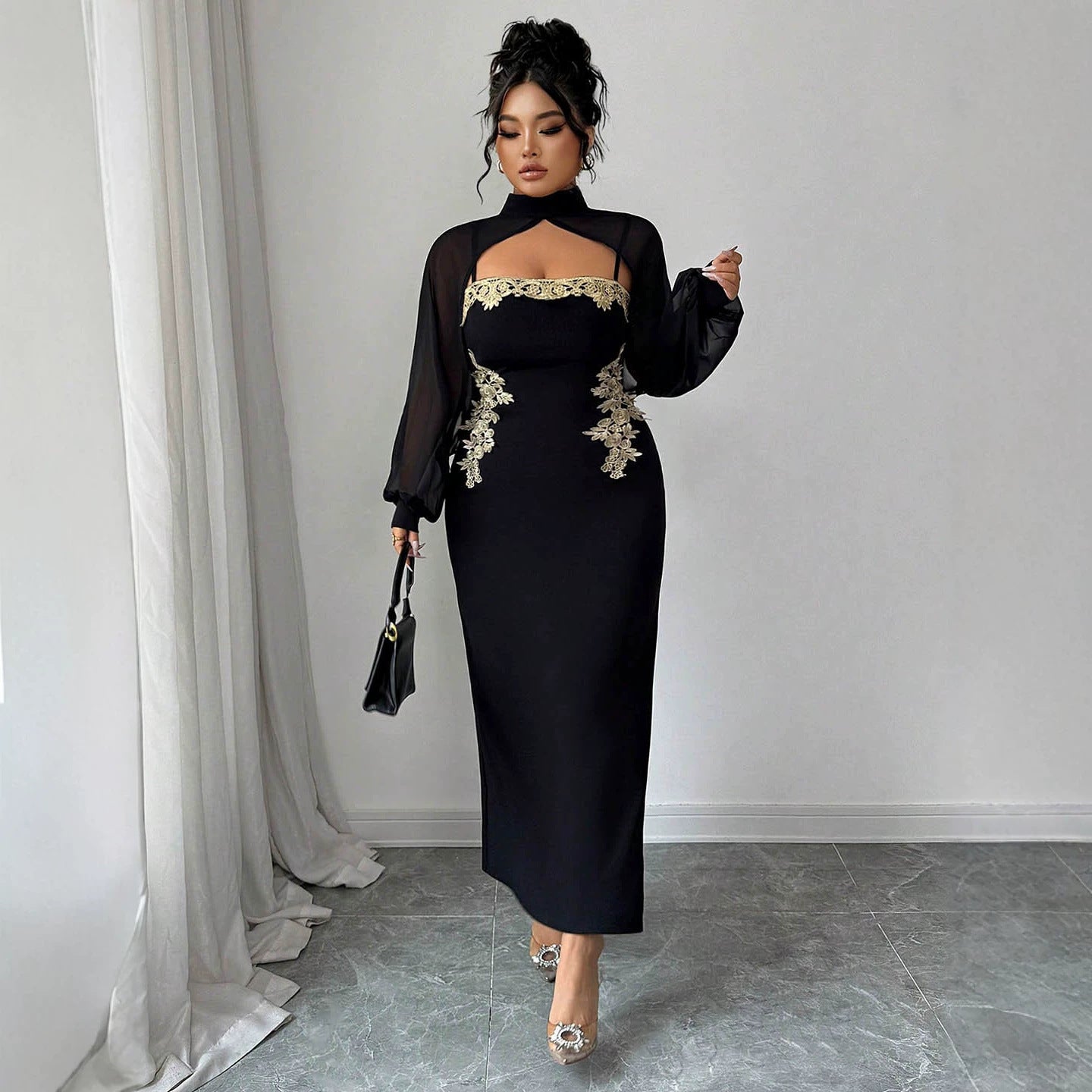 Hollow-out Chest Gold-thread Embroidery Waist-cinching Figure-flattering Mermaid Style