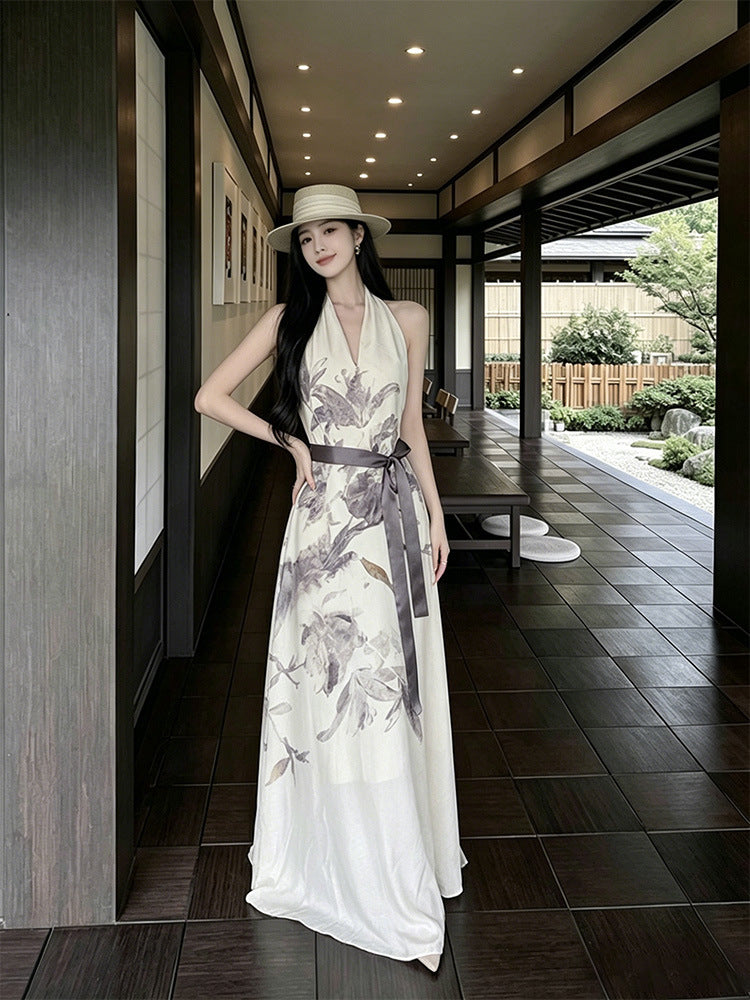 New Chinese-style V-neck Halter-neck Sleeveless Vest Dress