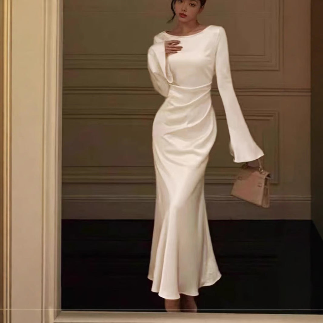 Womens Solid-color Long-sleeve Fashion Dress