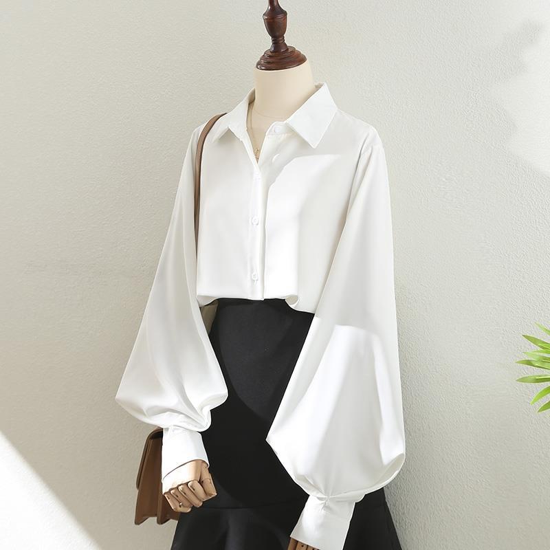 Womens Lantern-Sleeve Professional Lapel Shirt