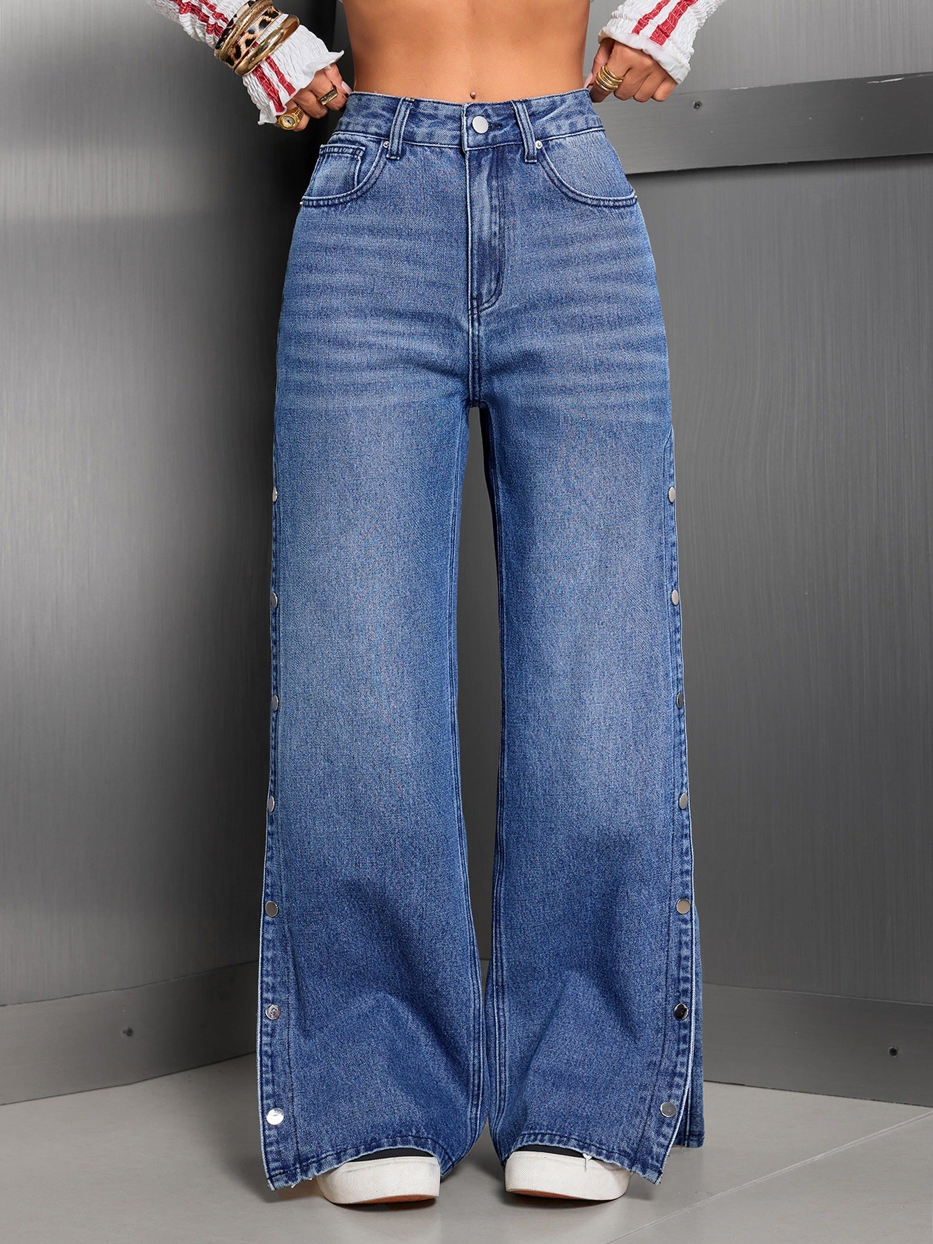 High-waisted Relaxed-fit Button-fly Straight-leg Jeans