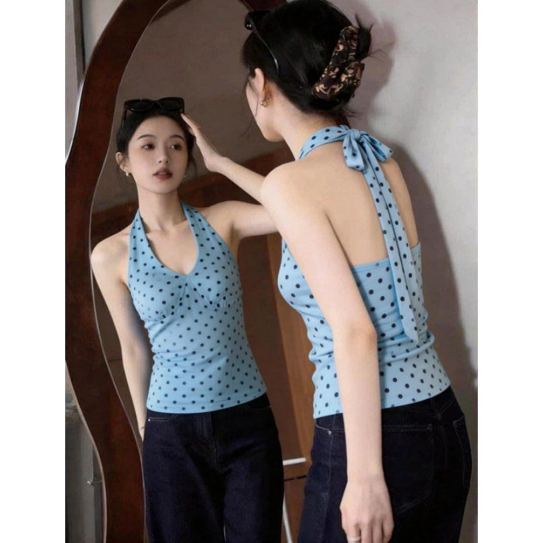 Chest-padded Figure-flattering Sleeveless Top With A Backless Design Lace-up Detailing And A Bow Accent