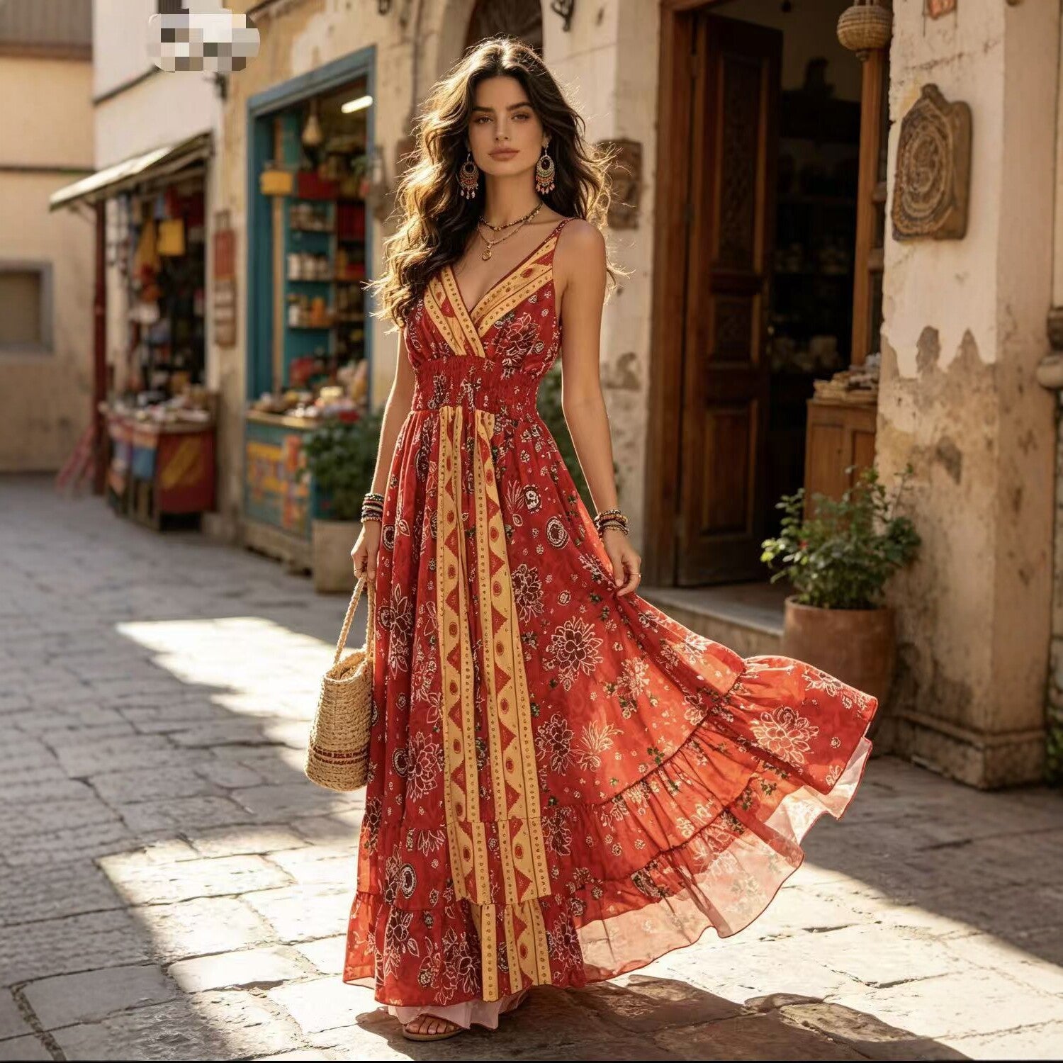 Women's Bohemian V-neck Strap Dress