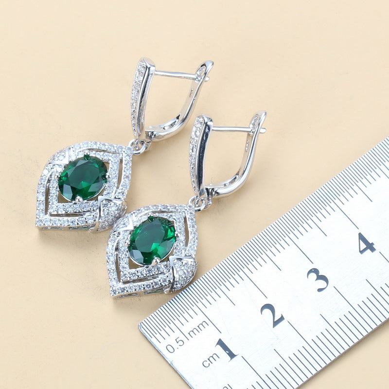 Gem-inlaid Pendant Earrings Necklace Ring Ladies Three-piece