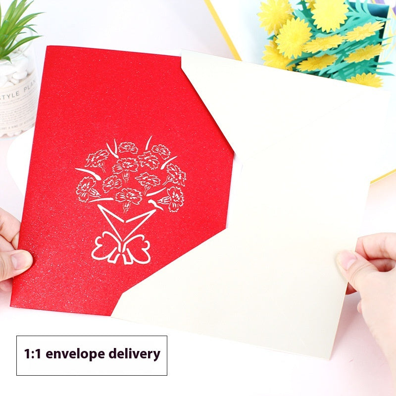 Rose Bouquet Paper Carving Birthday Blessing Small Card