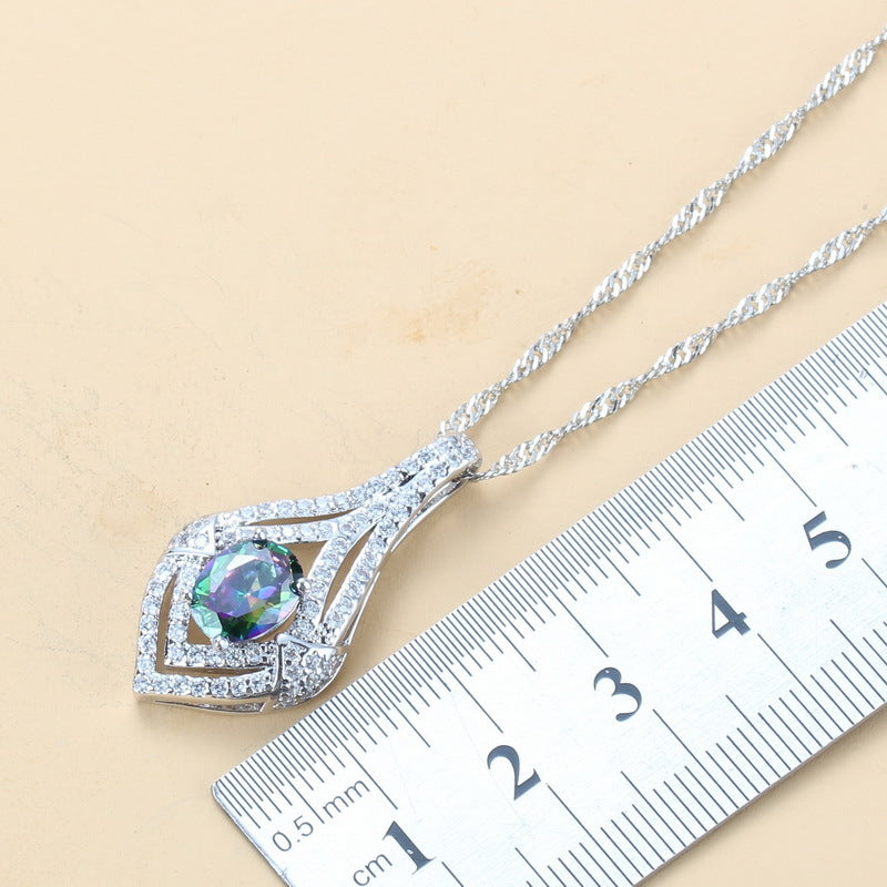 Inlaid Gemstone Pendant Earrings Necklace and Ring for Women