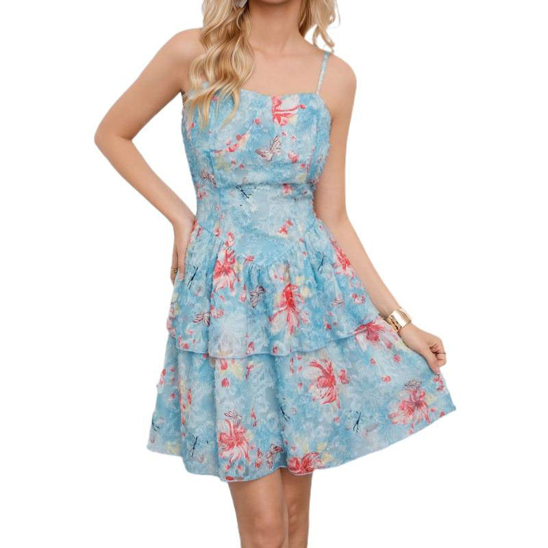 Summer New Womens Printed Strap Dress
