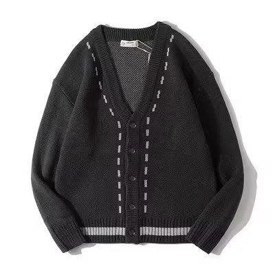 Mens Long-sleeve Cardigan Knit Sweater with V-neck