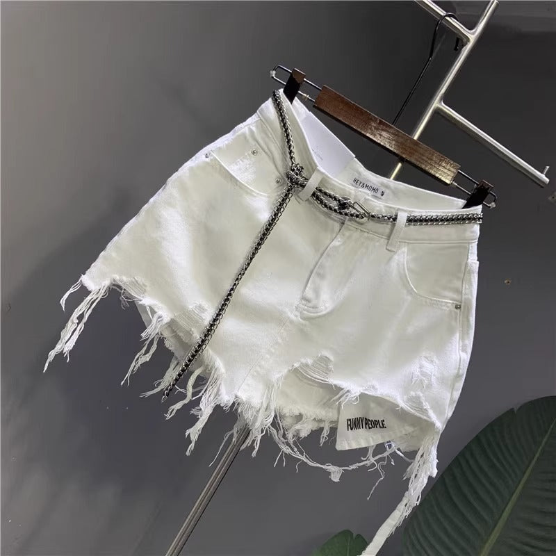 Raw-edged Irregular Denim Skirt