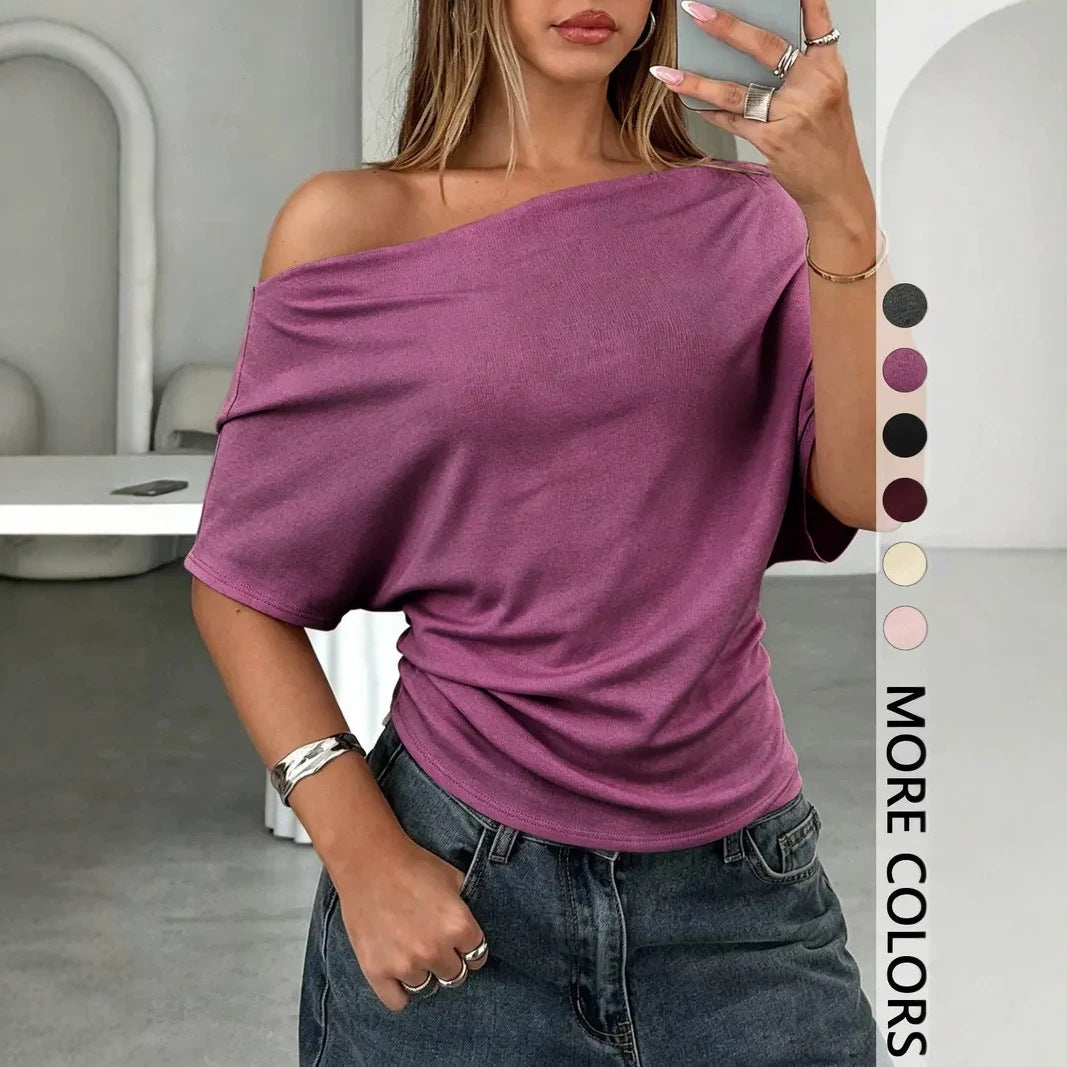 Womens T-shirt With A Slash Neck And Batwing Sleeves