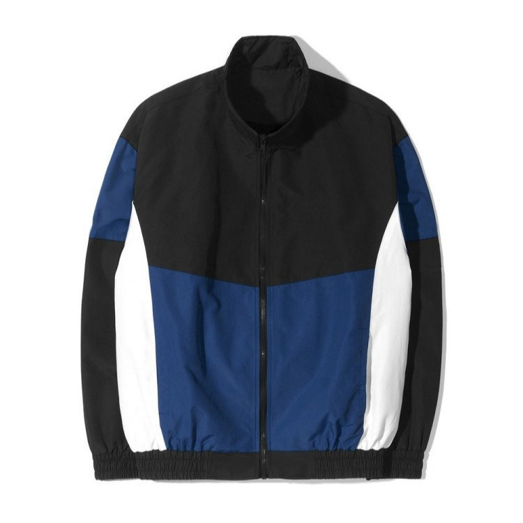 Color-blocked Sporty Windproof Jacket with a Stand-up Collar