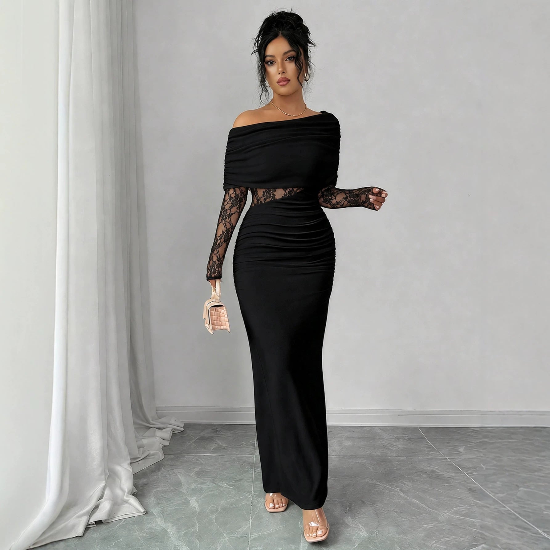 Lace-panelled Waist-cinching Figure-flattering Sheath Dress