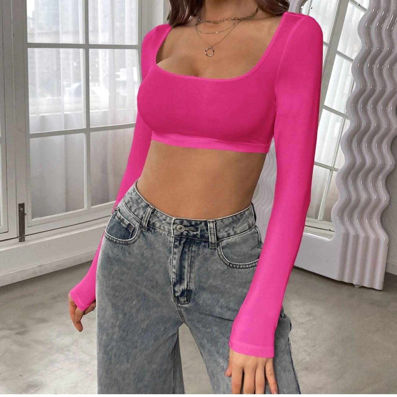 Athleisure Knitted High-Elastic Long-Sleeve T-Shirt Top