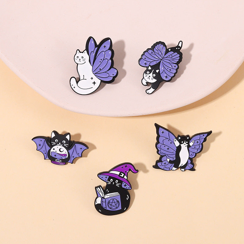 Purple Cat with Butterfly Wings Alloy Brooch Cute Accessory