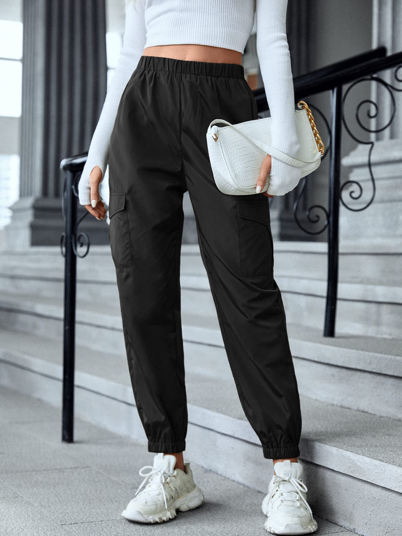 Multi-Color Casual Working Pants Multi-pocket Skinny Pants