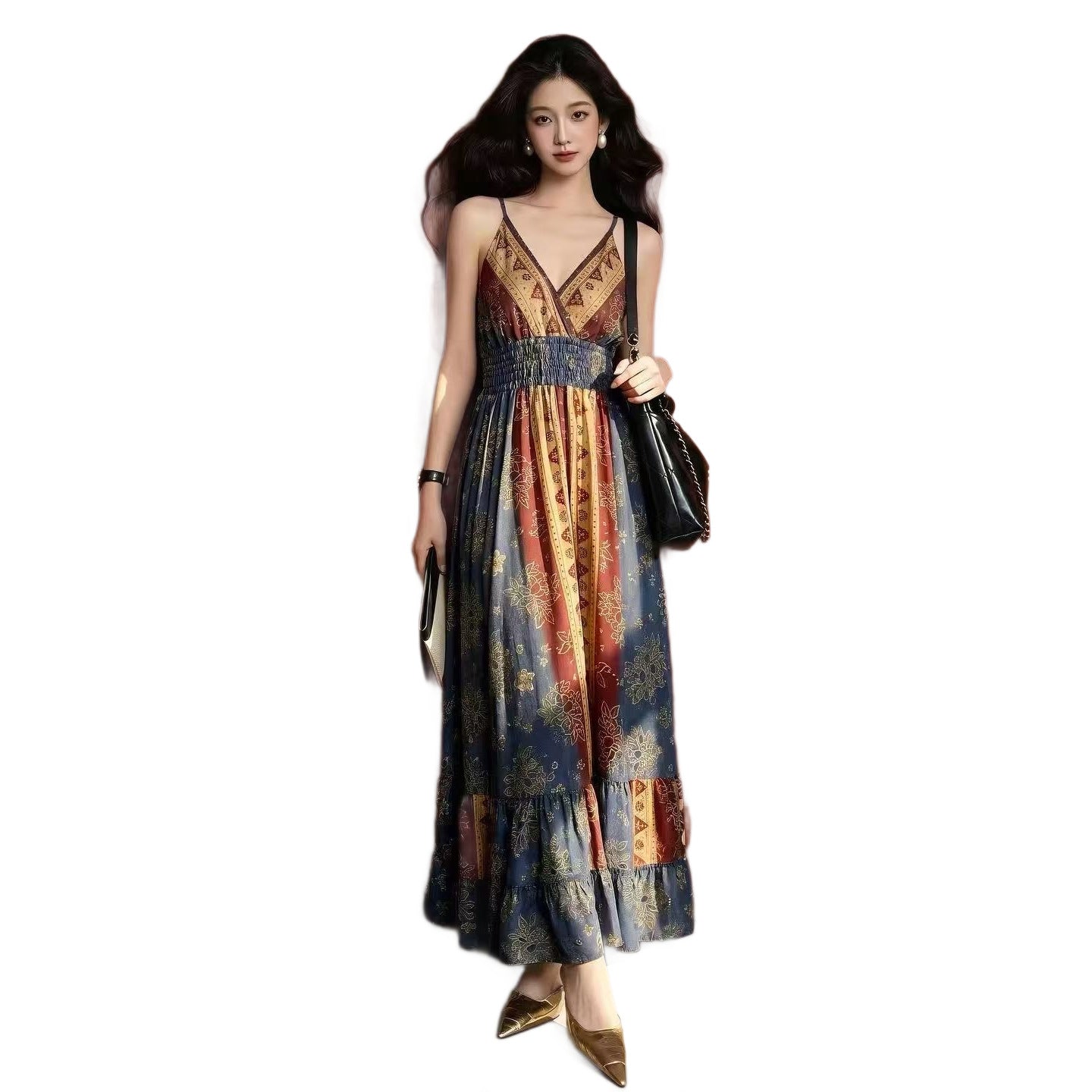 Women's Bohemian V-neck Strap Dress