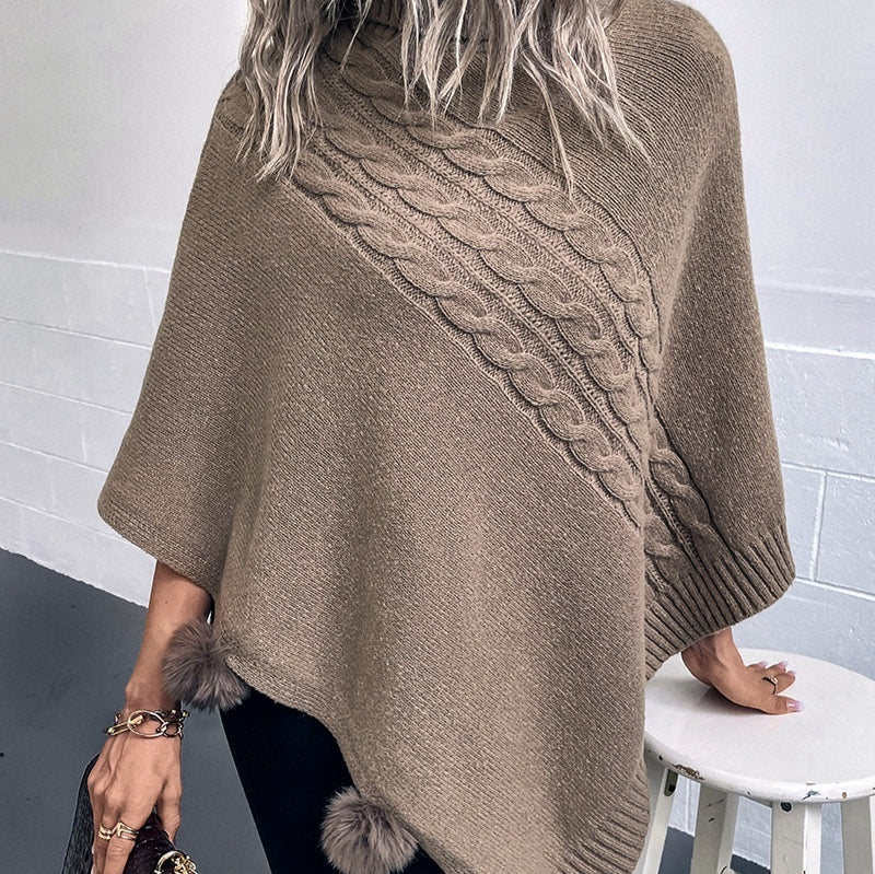 New Autumn Winter European And American-Style Fur-Ball Cloak Shawl For Women
