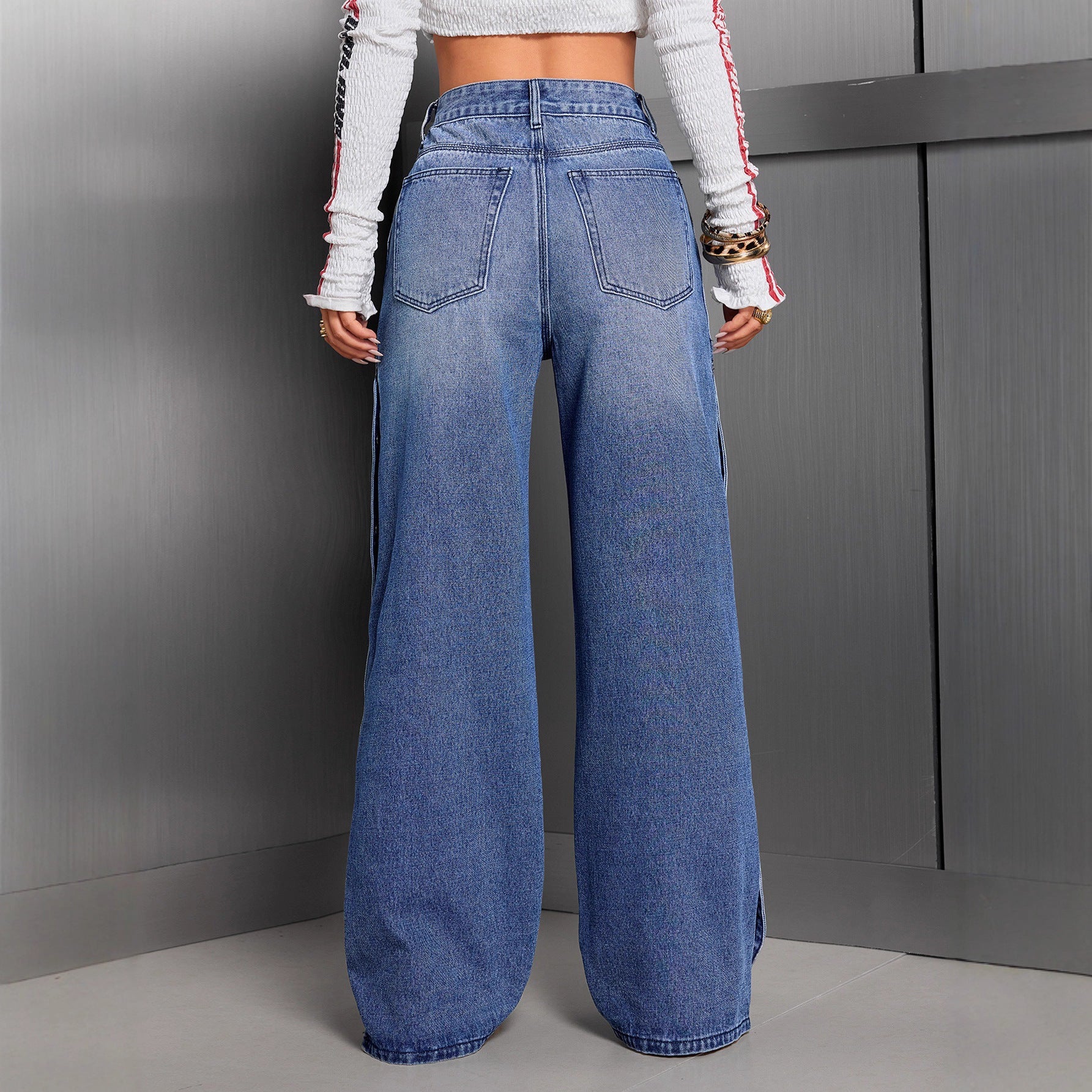 High-waisted Relaxed-fit Button-fly Straight-leg Jeans