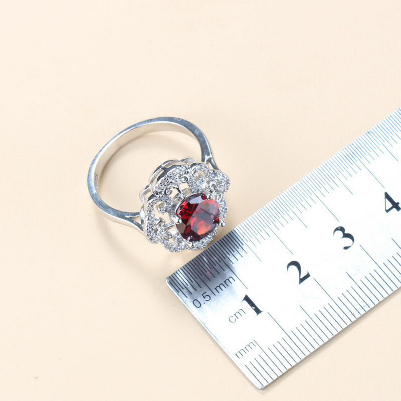 Garnet Cubic Zirconia Earrings Pendant Necklace Bracelet Ring
