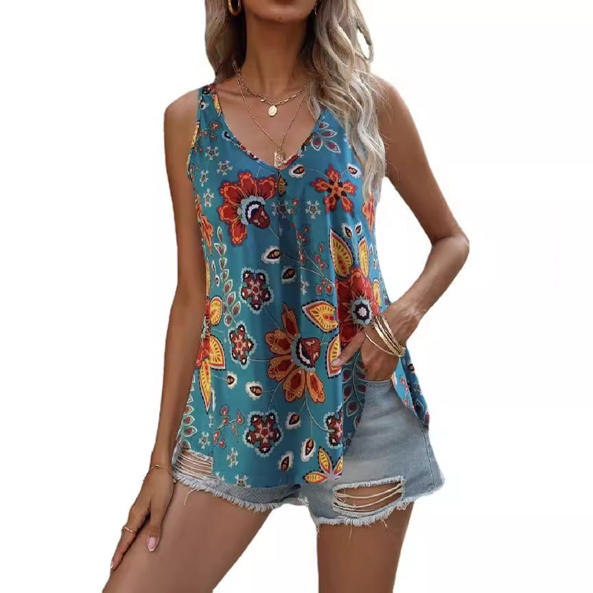 Multicolor Fashion V-Neck Strap Tank Top Womens T-Shirt