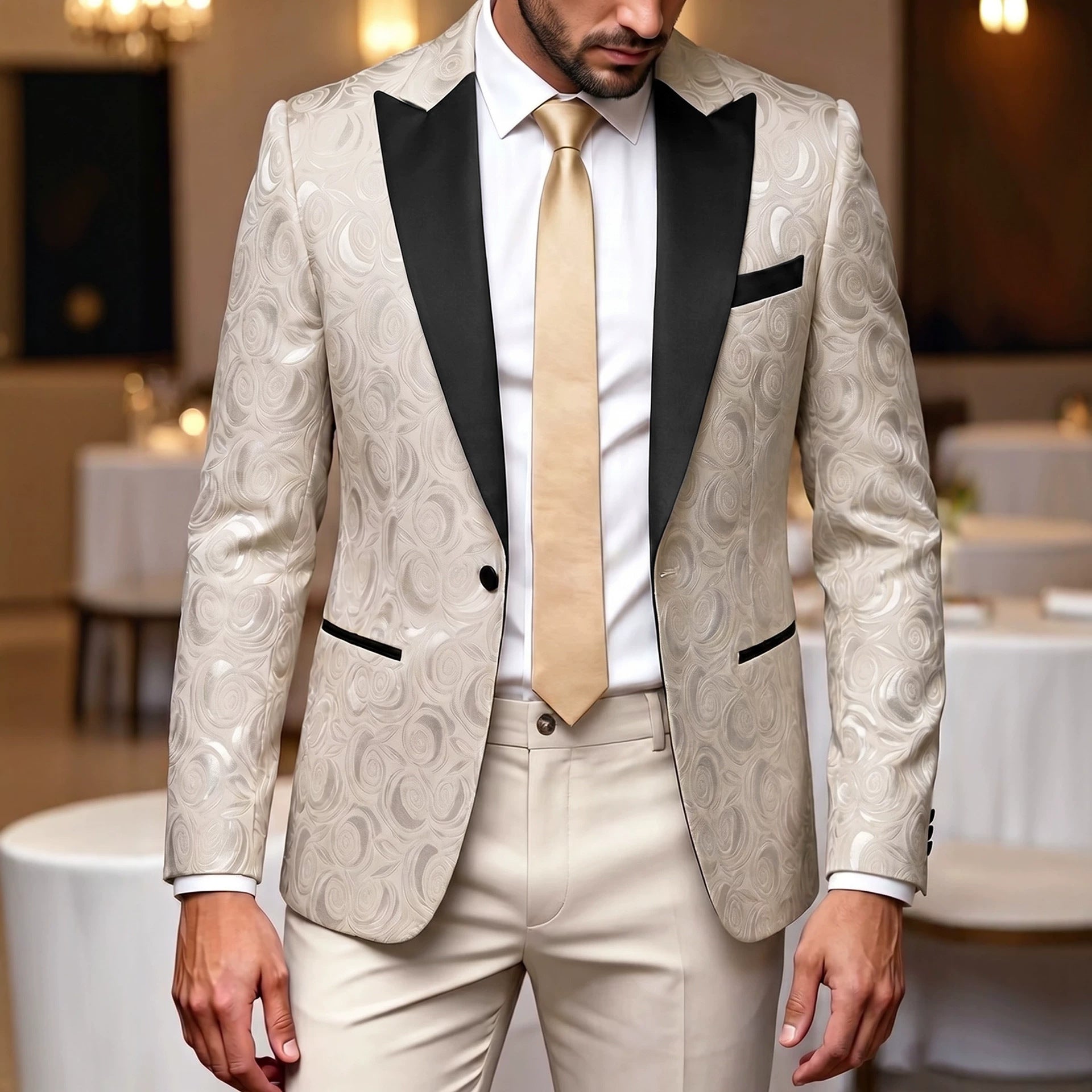 Mens Elegant Jacquard Formal Suit for Banquets and Parties