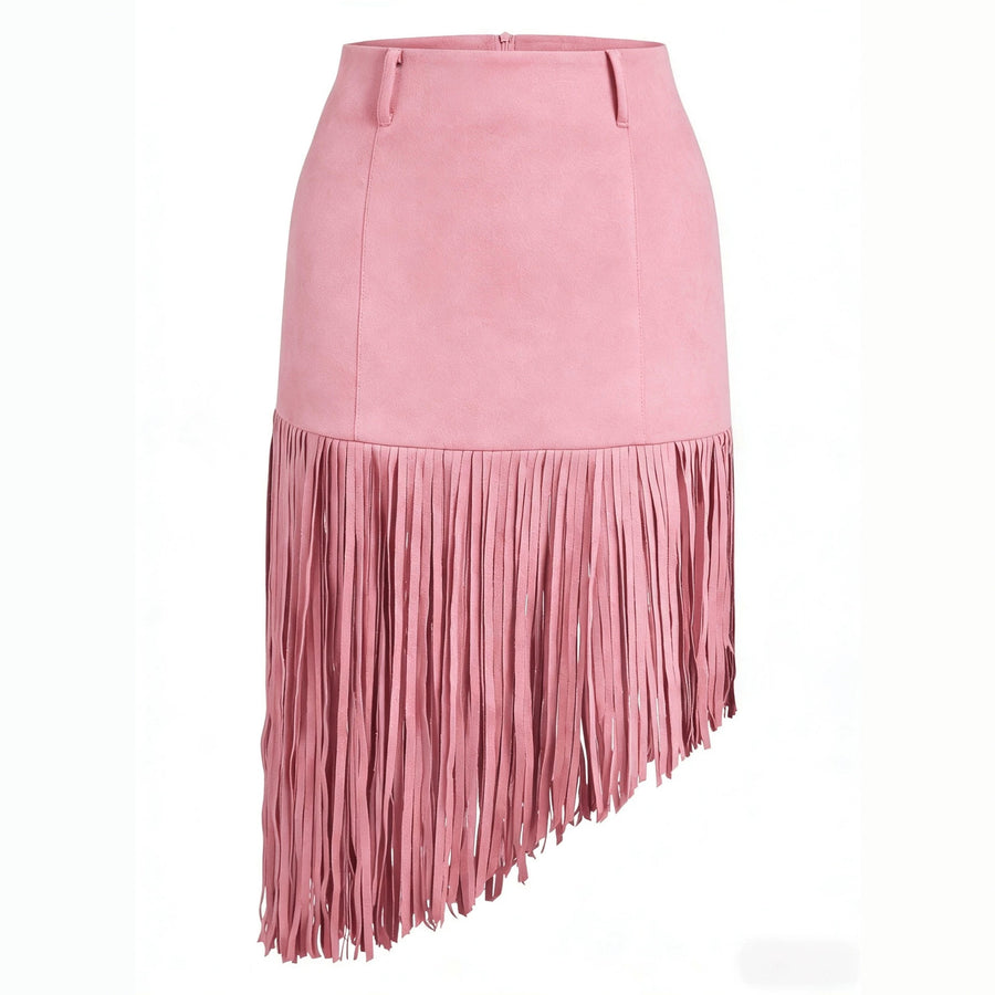 Womens Retro Irregular Western-Style Fringed Skirt