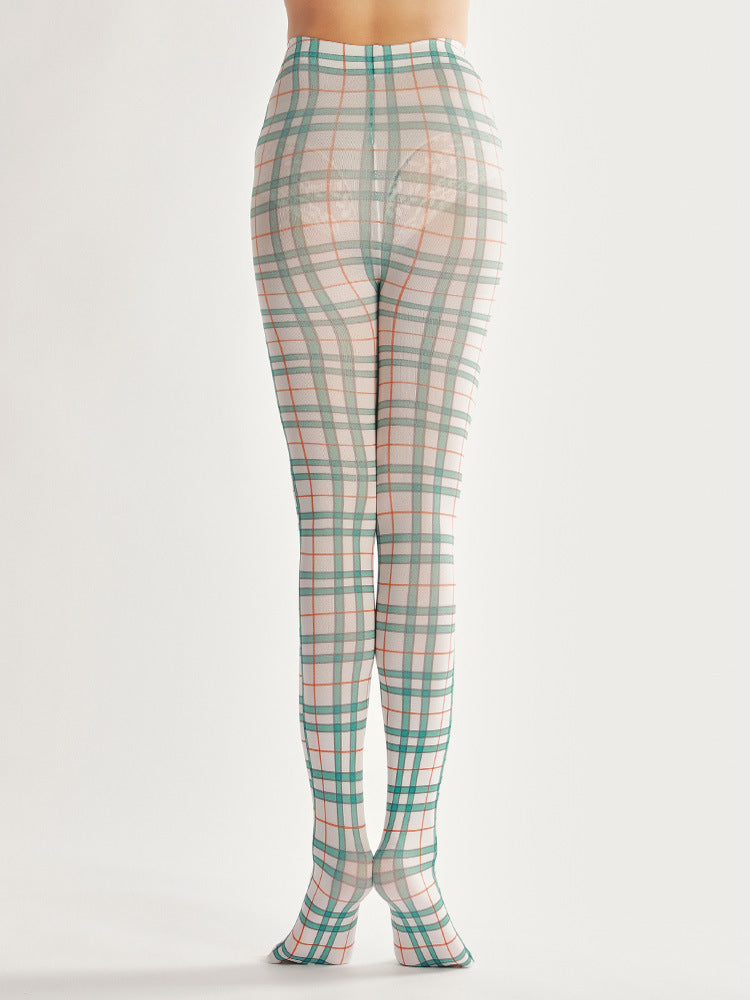 Green British Plaid Printed Tights