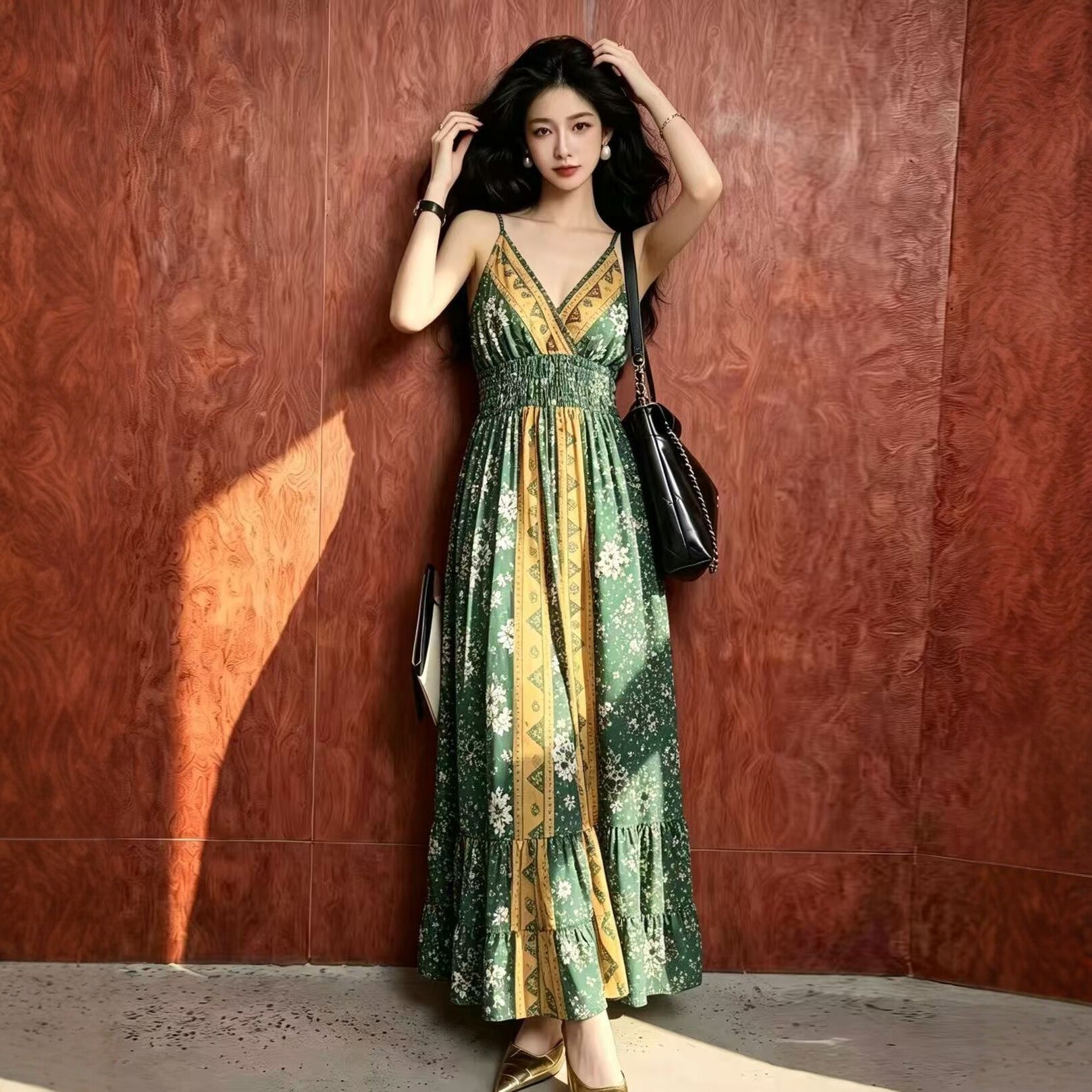 Women's Bohemian V-neck Strap Dress