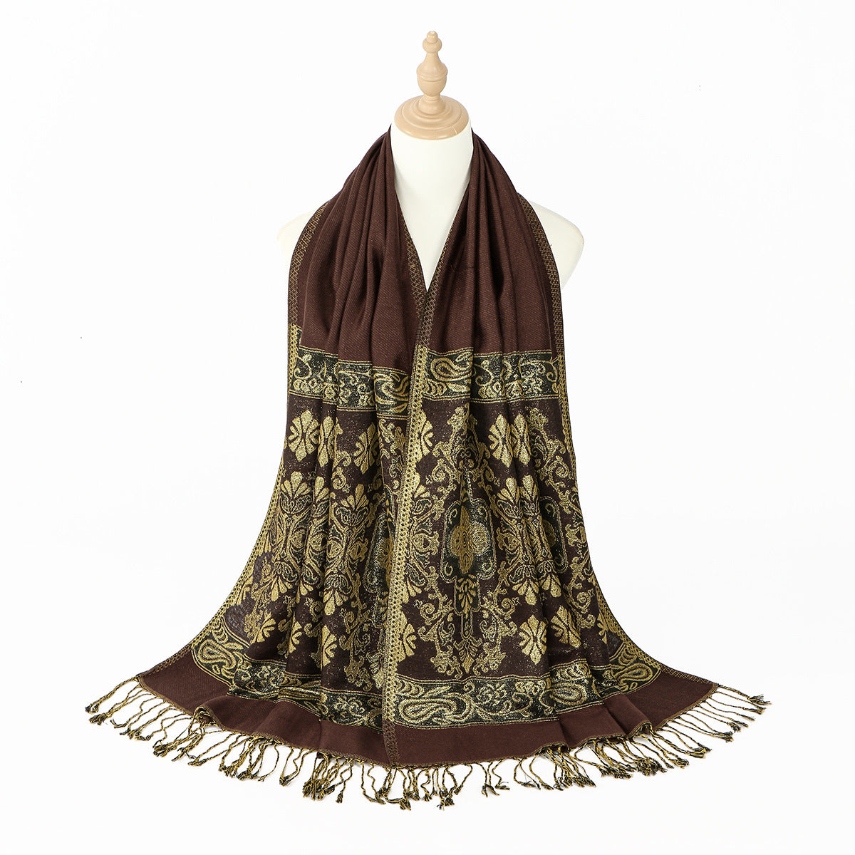 Bohemian-style Cashew-print Long Scarf With Tassels