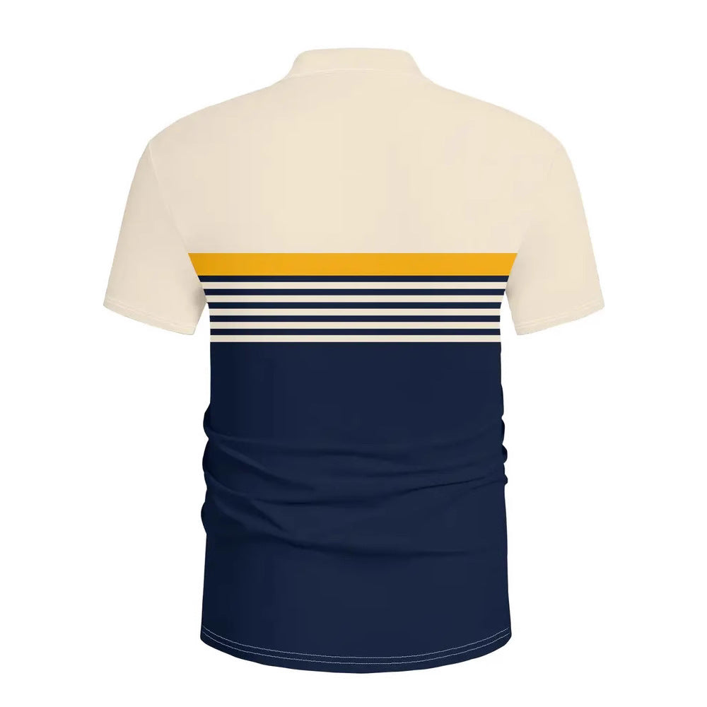 Men's Casual Striped Color Block Design Sports Style Collar Golf Shirt