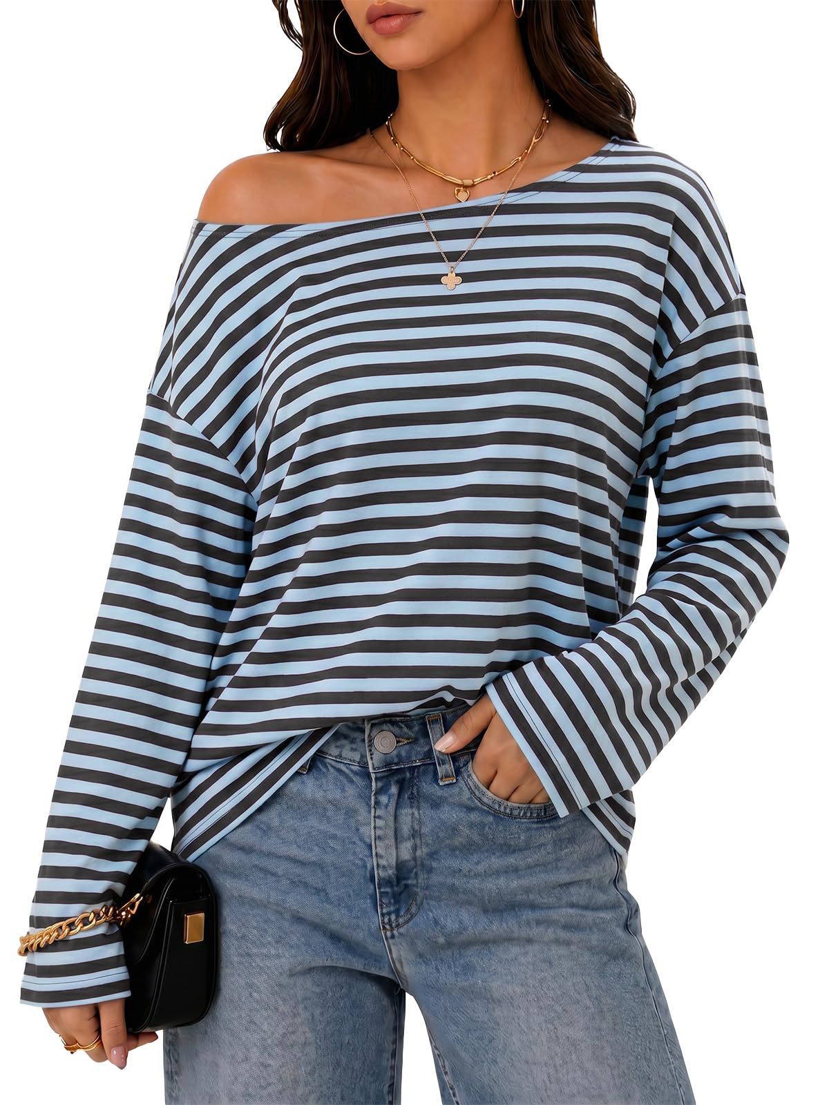 Round Neck Striped Contrast Color Long Sleeves