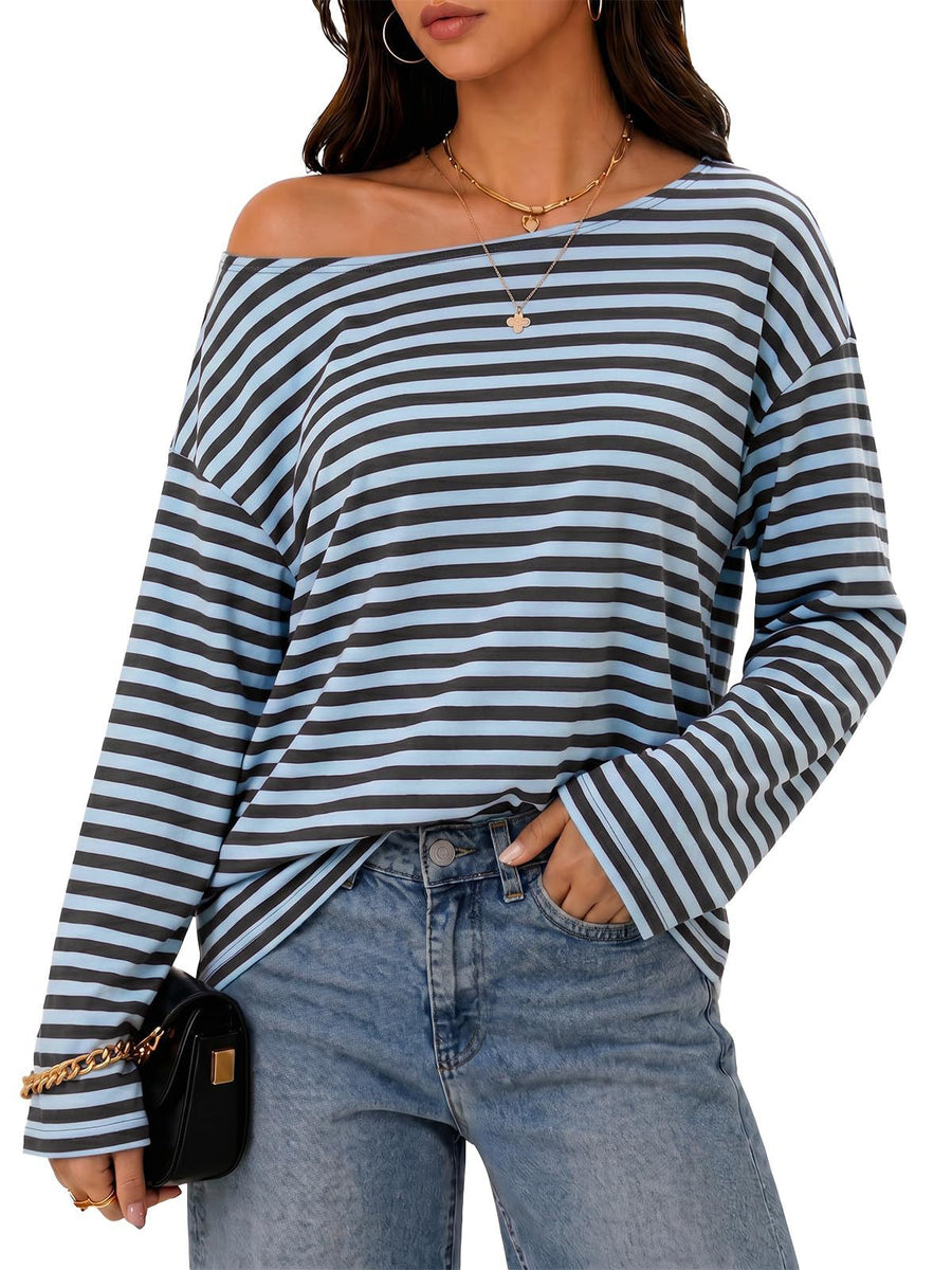 Round Neck Striped Contrast Color Long Sleeves