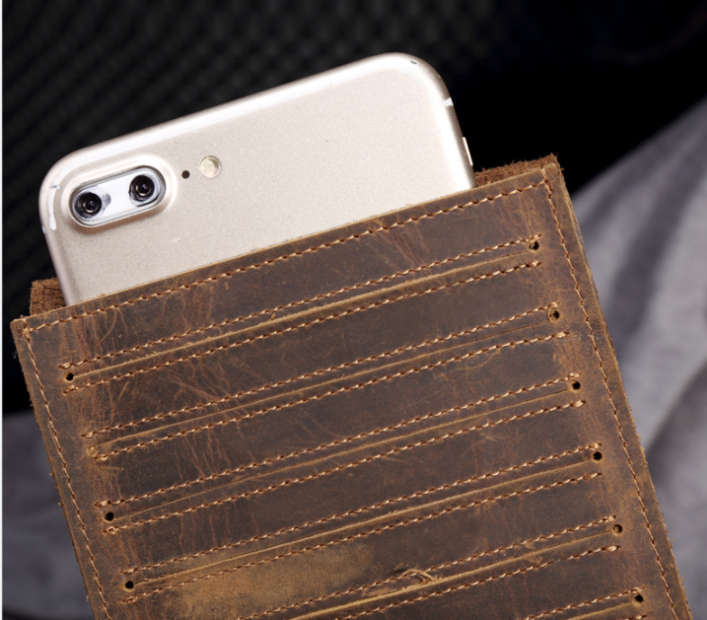 Men's Long Mobile Phone Bag Money Bag Head Layer Cowhide Crazy Ma Card Bag Wallet Card Clip Big Clip Thin