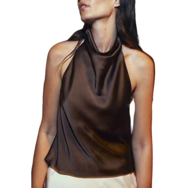 Halterneck Sleeveless Backless Slim-Fit Vest Top Strappy Top