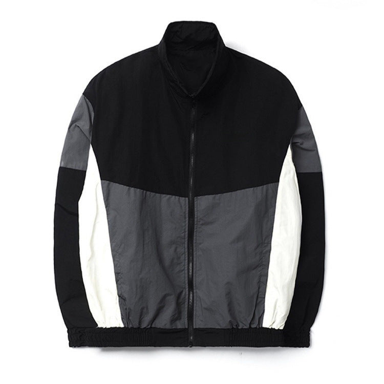 Color-blocked Sporty Windproof Jacket with a Stand-up Collar