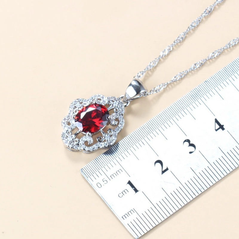 Garnet Cubic Zirconia Earrings Pendant Necklace Bracelet Ring