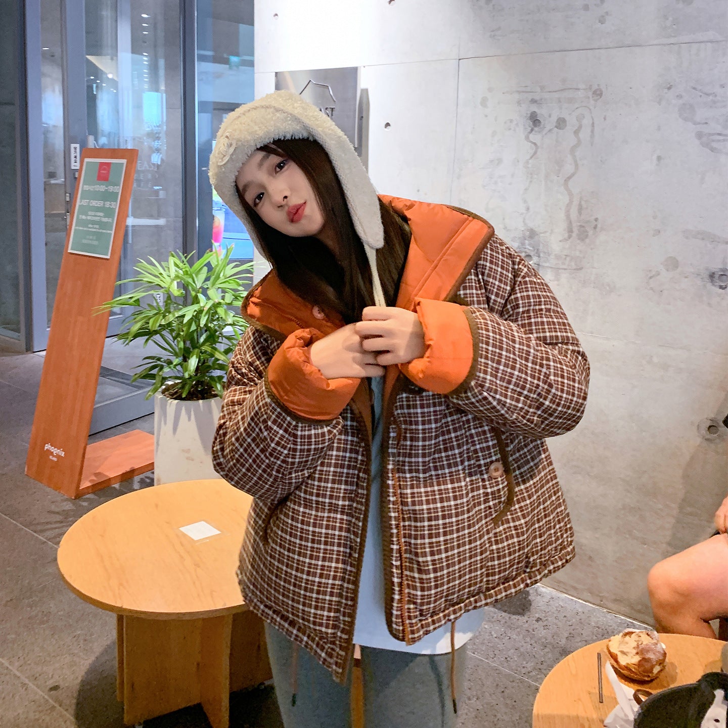 Womens Reversible Quilted Puffer Jacket With Patchwork Plaid Design