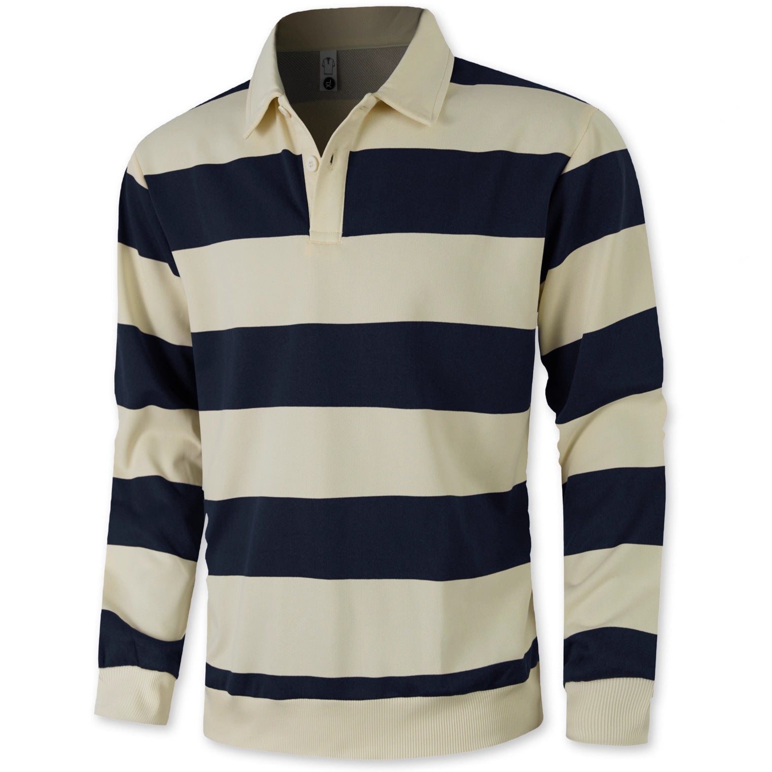 Men's Striped Color-blocked Button Long-sleeve Knit Shirt