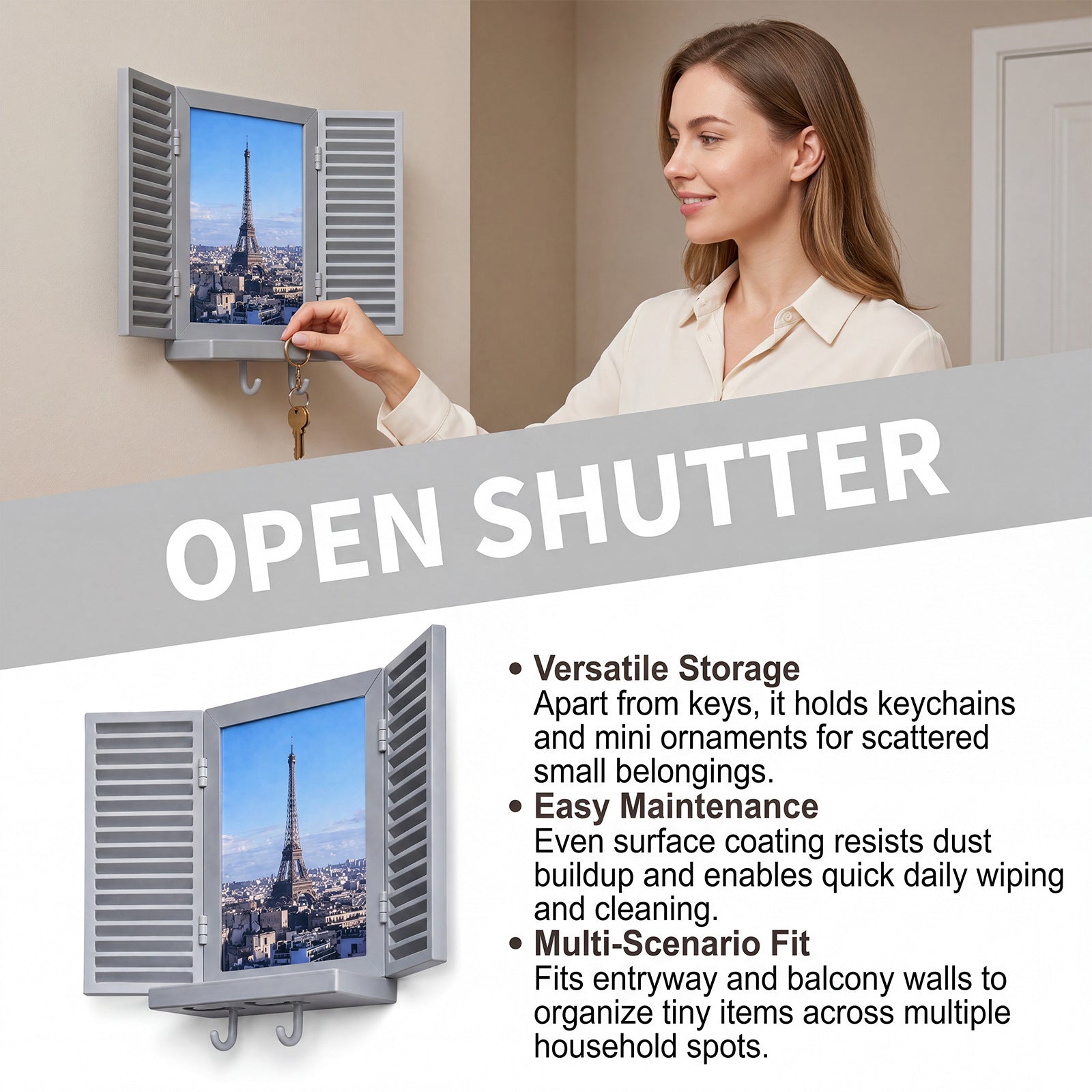 Hoexe wandmontage photo frame sleutel houder gray
