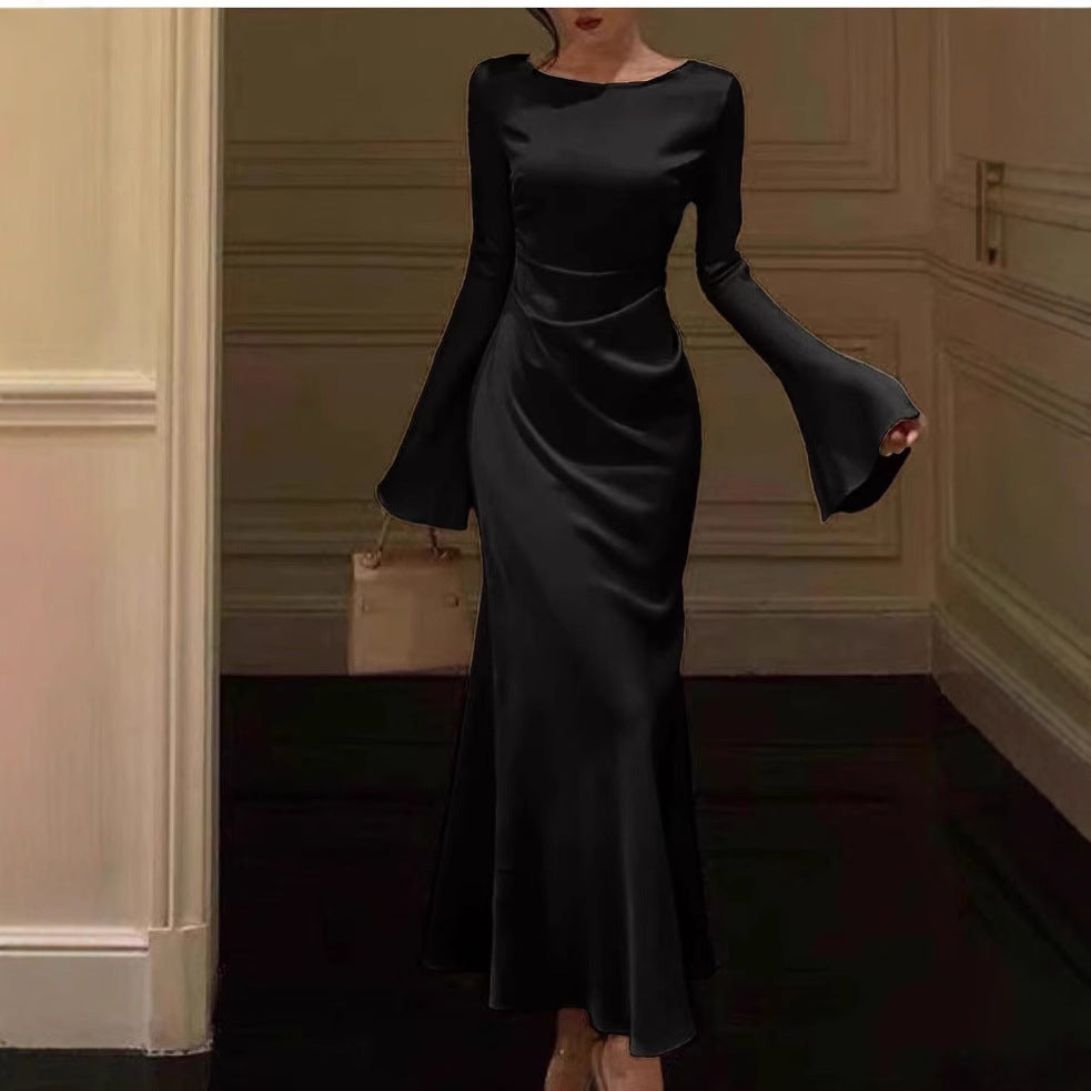 Womens Solid-color Long-sleeve Fashion Dress