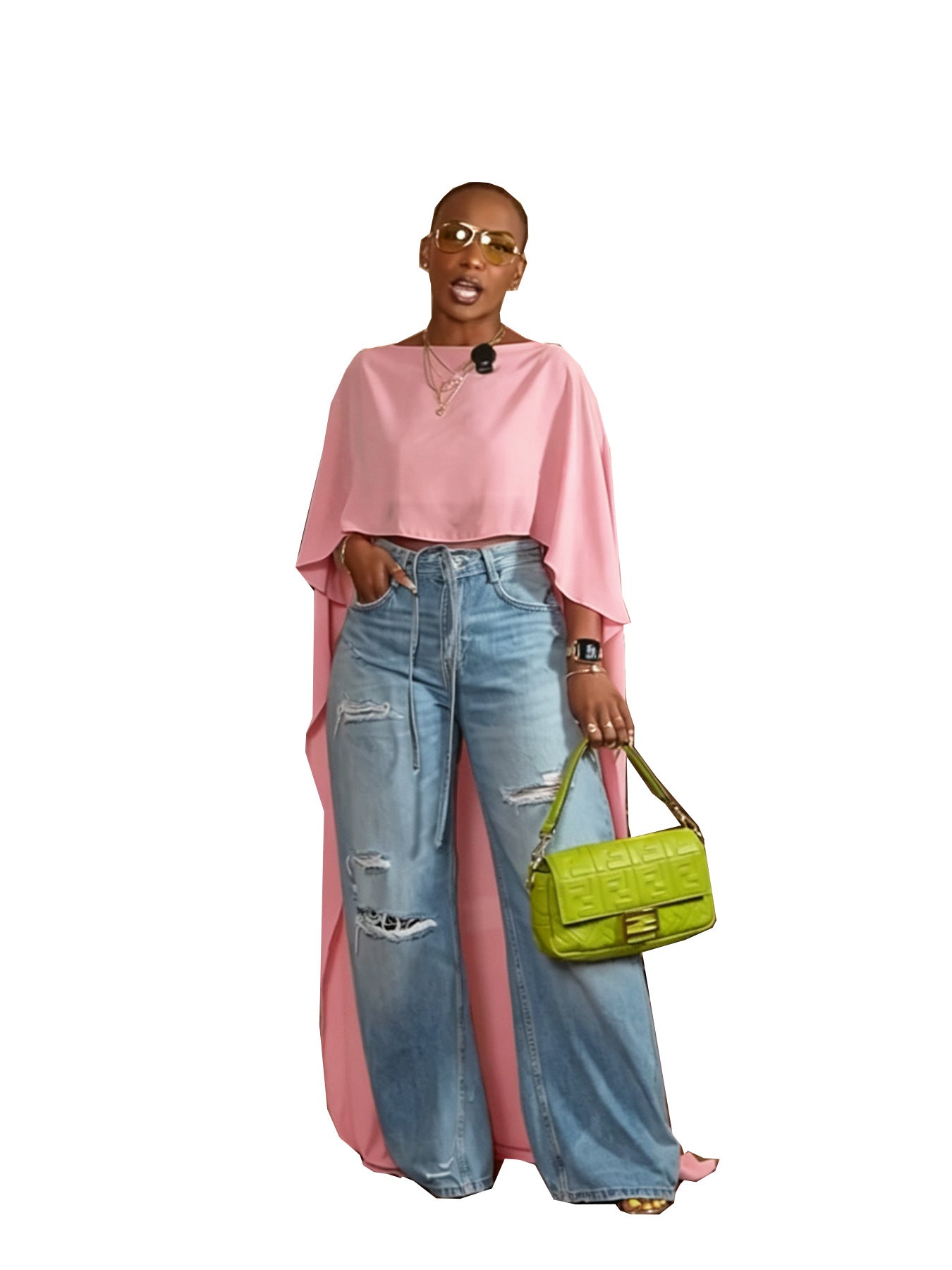 Elegant Womens Loose-fit Mesh Maxi Cape With Draped Batwing Sleeves And A Midriff-baring