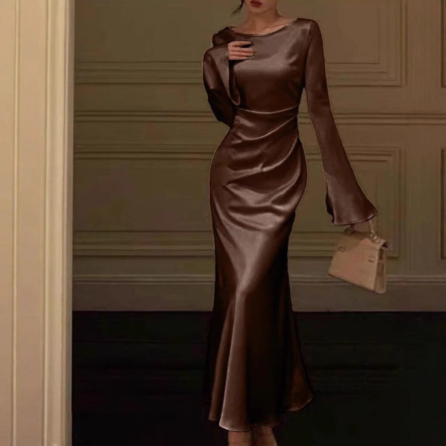 Womens Solid-color Long-sleeve Fashion Dress