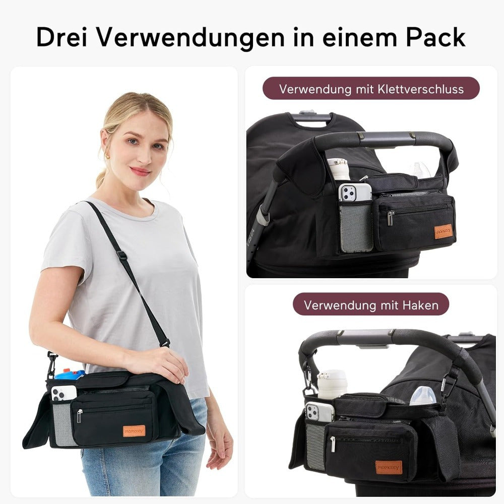 Zwart kinderwagen organizer convenient opbergparty benodigdheden