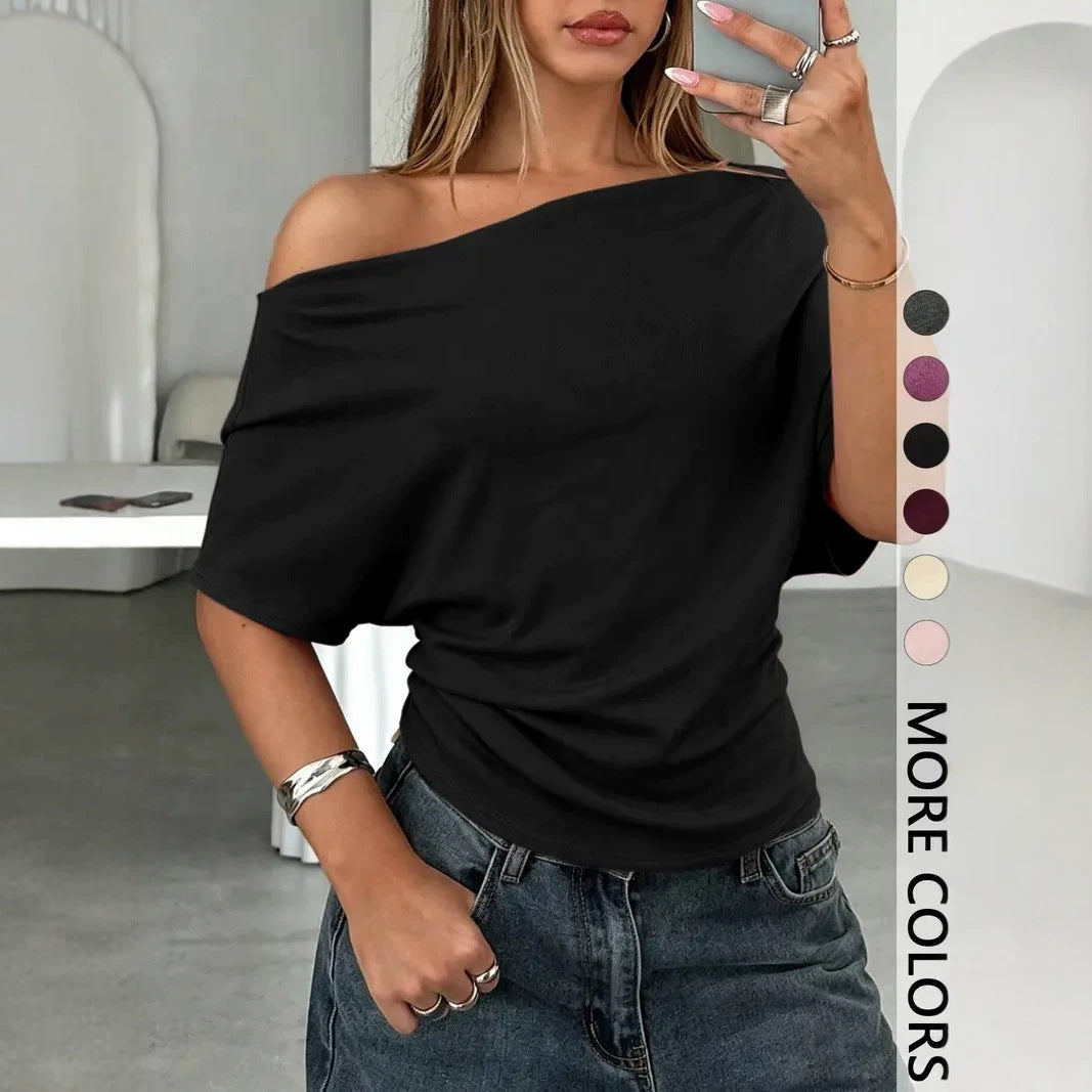 Womens T-shirt With A Slash Neck And Batwing Sleeves
